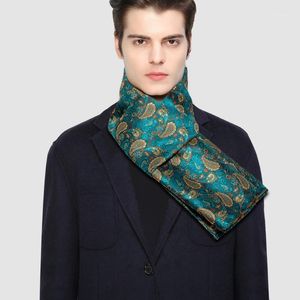 Atkılar Kış Tasarımcı 160 cm Uzun Erkekler Teal Paisley Ipek Eşarp Erkek Marka Şal Şal Yüz Grade A Yetişkin Barry.Wang