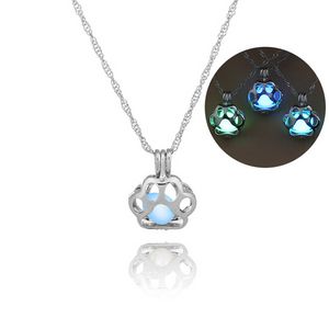 Fashion Luminous Dog Paw Locket Pendant Necklace Lockets Glow In The Dark Necklaces for Women Kid Jewelry Will and Sandy