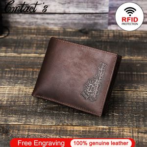 Genuine Leather Wallet Men Short High Quality Male Purses RFID Vintage Bifold Wallet Clutch Card Holder Coin Pocket Engraving