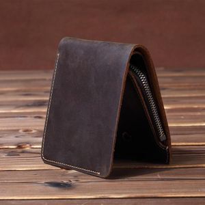 Plånböcker Johnature Crazy Horse Leather Men Short Mini Handmade Natural Cowhide Vintage Wallet Card Holder Coin Purse