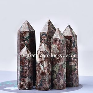 Natural Green Cherry Blossom Kwiat Agat Obelisk Rzemiosło Sakura Kwarcowy Kryształ Point Healing Wand Wieża Generator 6 Faceted Reik Chakra Gemstone Prism Ozdoby