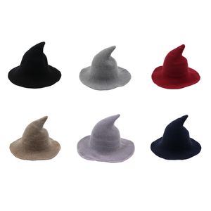 Halloween-Hexen-Hut diversifiziert entlang der Schafwolle-Kappe Strick-Fischer-Hut weiblicher Mode-Hexe spitz-Basin-Eimer heiß