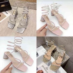 Nxy Sandals Summer Women's Fashion Luxury Club Square Toe Rhinestone Snake Strap Sequined Cloth High Heel Party Shoes 0210