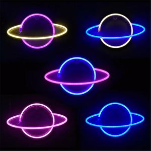 Led Neon Lights Planet Sign Night Light Battery Box USB Dubbel Powered Nightlight För Inomhus Julbröllop