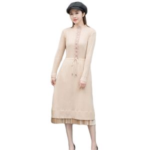 ウィンタードレス女性アプリコットニットセータードレス秋韓国のファッションスリムコーヒーボトリング服フェムニナLR915 210531