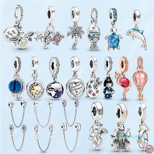 luxury- 925 Sterling Silver Firefly Safety Chain Blue Scaled Fish Charm Beads Fit Pandora Gioielli fai-da-te Fare il regalo di ciondoli per signora