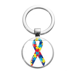 Care Autism Keychain Autism Awareness Puzzle Piece Creative Patterns Glass Dome Round Key Chain Spread Love Kids Jewelry