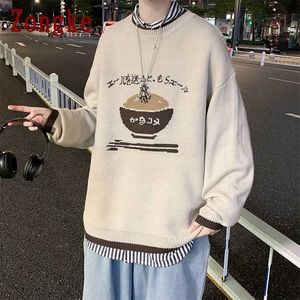 Zongke Japan stil stickad tröja män kläder hajuku tröjor pullover män tröja mode mens kläder m-2xl 211008