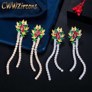 Long Drop Dangling Multi Color Cubic Zirconia Stones Gold Earrings for Wedding Bridal Costume Jewelry CZ776 210714