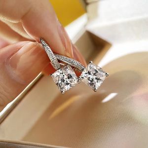 S925 silver drop earring with sparkly square diamond in large sise and small one for women party wedding engagement jewelry gift PS4188