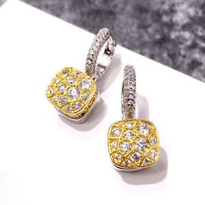 2022 New Arrival Jewelry Sparkling 18k Gold Plated Charm Princess Cut White Topaz Diamond Gemstones Popular Women Stud Earring Gift Pochette Bijoux Wholesale