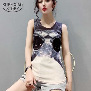 Summer Plus Size Print Vest Sleeveless Tee Shirt Women Streetwear Casual Slim Was Thin O-Neck Women T-Shirt 4813 50 210527