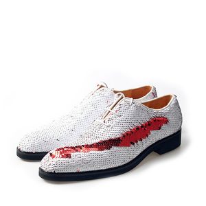 2021 Shinny Sequins Leather Shoes Flat heel Handmade High Quality Men Wedding Dress Oxfords