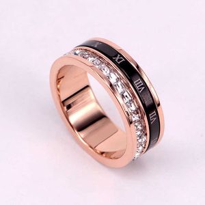 7MM Rotating Black Roman Numerals And Circle Crystal Ring Wedding Bridal Engagement Ring Gift Women Jewelry Ring Wholesale R725 X0715