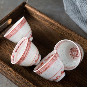 手描きのドラゴンセラミックティーカップJingdezhen TeaCup Creative Creative Small Bowl Red Glaze Porcelain Drinkware