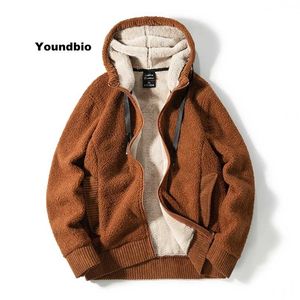 Homens Hoodies jaqueta inverno grosso quente lã confortável cashmere casaco casual zíper moletom 211126