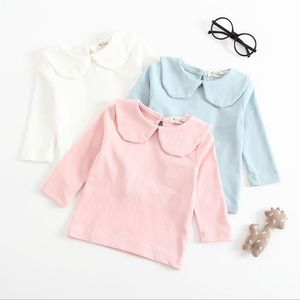 赤ちゃんガール服ソリッドコットン幼児女の子Tシャツターンダウンカラー新生シャツ長袖幼児トップスブティックベビー服DW4547