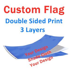 Banners de bandeira personalizados de 3 camadas de dupla face grandes 3 x 5 pés (150 x 90 cm) de poliéster, todos com impressão em cores, banner de publicidade com 2 ilhós de latão