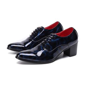 Pointed Toe Blue/Red Leather Dress Shes Men Japanese Type Men Shoes Lace-up Formal Business, Party and Wedding Footwear