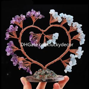 Ametyst Aquamarine Citrine Aventuryn Kryształ Pieniądze Drzewo Sztuka Gemstone Love Heart Bonsai Ornament na Ceremonii Ślubnej Feng Shui Wealth Good Luck Home Office Decor