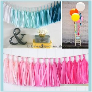 Decorative Flowers Wreaths 25Cm 10 Inch Tassels Tissue Paper Flowers Garland Banner Bunting Flag Party Deco