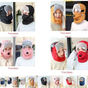 Föräldra-barn Vintermask Hat Män Set Tjock Varm Girl Boy Kvinnor Stickad Scarf 3pcs Riding s