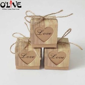 50 Sztuk Kraft Heart Candy Box Rustykalne Dekoracje Ślubne Party Favor Box Vintage Gift Wrap Chocolate Bonbonniere Opakowania 210724