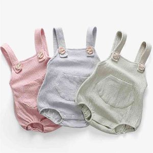 Babykleidung Mädchen Junge CottonLinen Strampler Einfarbig Hosenträger Overalls Säuglingsoverall 3M-24M 210816