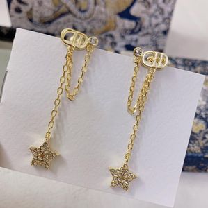 Ankomst Kvinnor Rihnestone Star Charm Drop Earrings Lady Copper Guldfärg Dangle Earringar Mode Smycken Party 2021