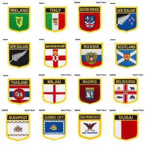 Escudo Forma Bandeira Patches Itália Nova Zelândia Escócia Tailândia Budapeste Quebec Cidade San Francisco Dubai Hamburgo Milão