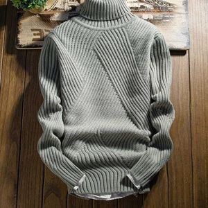 Men Grey Sweaters Casual Korean Fashion Streetwear Turtleneck Sweater Men Pullover Sweater Solid Color Cable Knit Jumper Slim Y0907