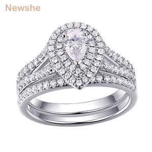 Ela anel de casamento conjunto clássico jóias pêra forma 1.2 quilates aaaaa cz 925 anéis de noivado de prata esterlina para mulheres 1R0004 211217