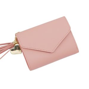 Wholesale three card for sale - Group buy 2021Fashion Joker Women s Wallet Short Solid Color Heart shaped Fringe Small Three fold clutch wallet coin purse PU leather card package