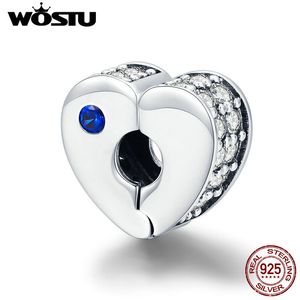 Wostu 925 Sterling Silver Heart Forma de Coração Openwork Beads Fit Fit Pulseira Original Bangle Clear Cristal CZ DIY Jóias Presente CQC890 Q0531