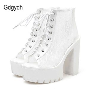 Gdgydh yaz botları ile dantel peep toe ayakkabı kadın çizmeler yaz örgü roma tarzı 2021 bahar bayanlar ayakkabı damla nakliye Y0914