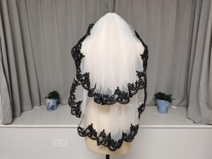 Voiles De Mariée Dentelle Trim Ivoire achat en gros de Voiles de mariée Deux Veil Black Lace garniture White White Ivory Tulle