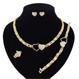 14k Ouro Jogos Nupciais venda por atacado-Brincos colar XOXO conjuntos de jóias para mulheres k ouro e brinco nupcial nigeriano mulheres exibição