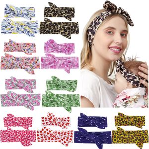 Anne Bebek Çiçek Bunny Bantlar Anne Kızı Hairbands 2 adet Set Kızlar Düğüm Hairband Tavşan Kulak Leopar DIY Saç Aksesuarları KHA81