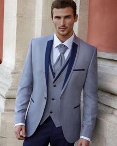 Brand New Grey Groom Tuxedos Shawl Lapel Slim Fit Groomsman Smokciany Tuxedos Men Prom Jacket Blazer 3 Piece Suit (Kurtka + spodnie + krawat + kamizelka) 2030