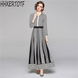 spring Fashion Designer Runway Long Sleeve Dress Print Slim Casual Vestidos 210531