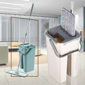 Mop com balde para lavagem de piso espremer auto limpeza 360 girando molhado e seco tem 4/6 pcs almofadas de microfibra substituíveis 211026