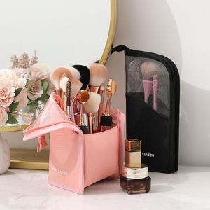 stå kosmetisk väska för kvinnor klar dragkedja sminkväska resa kvinnlig makeup penselhållare arrangör toalettartiklar väska gratis
