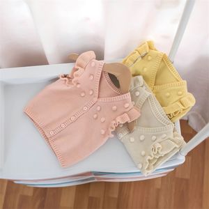 2022 Spring Baby Kids Vest for Girl Solid Sweater v-Neck 가디건 탑 가을 겨울 소매 소음 귀여운 어린이 의류 20220302 H1