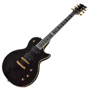 6 strängar svart elektrisk gitarr med palisander, EMG -pickup, abalone bindning