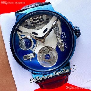 Mega Yacht 44mm 6319-305 Enamel 3D Tourbillon Mens relógio Azul Steel Branco Dial Black Leather Strap 2021 Relógios Puretime C3