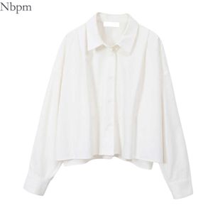 NBPM Spring Women's Clothing Solid Top Single Breasted Shirts Blusar Tunika Elegant Tröja Kläder Kvinna Blusas Mujer Vit 210529