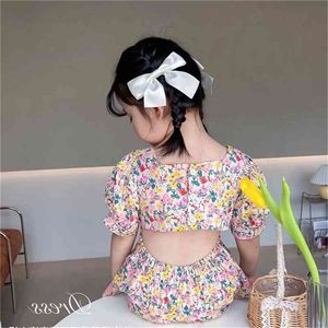 Ragazze di arrivo estivo Moda abito floreale Bambini Abiti senza schienale dal design coreano per 210528