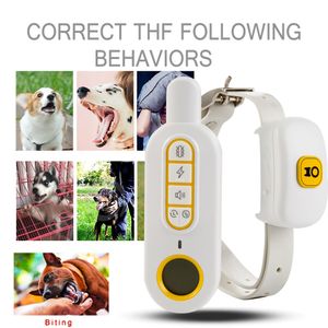 Hondentrainingskraag met afgelegen, oplaadbaar, piep, vibratie en shock 3 trainingsmodi, voor grote middelgrote kleine honden E-halsband, regendicht - wit
