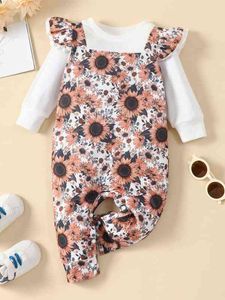 Baby Ladybug & Sunflower Print Ruffle Trim Jumpsuit SHE