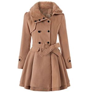 Women's Wool & Blends Women Spring Autumn Double Breasted Mid-long Trench Coat Lapel Thick Slim Fit Elegant Clothes Winter A Line Jacket Plu